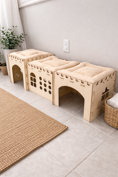 Plaid Bunny Castle Cushion Set (3-Piece) | Soft Cushions for Rabbits